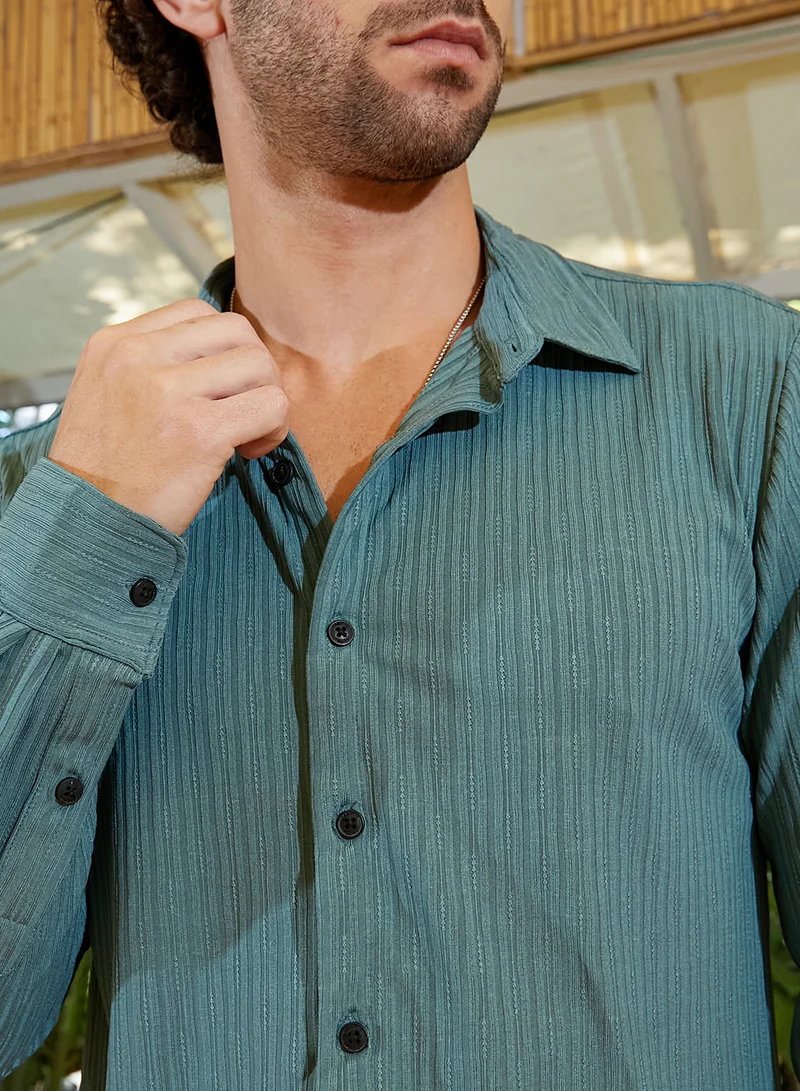 CAHOOT  Men's Sea Green Trough-Tactile Regular Shirt For Casual Wear | Spread Collar | Long Regular Sleeves | Button Closure | Shirt Crafted With Comfort Fit For Everyday Wear for Men | Best Price UAE